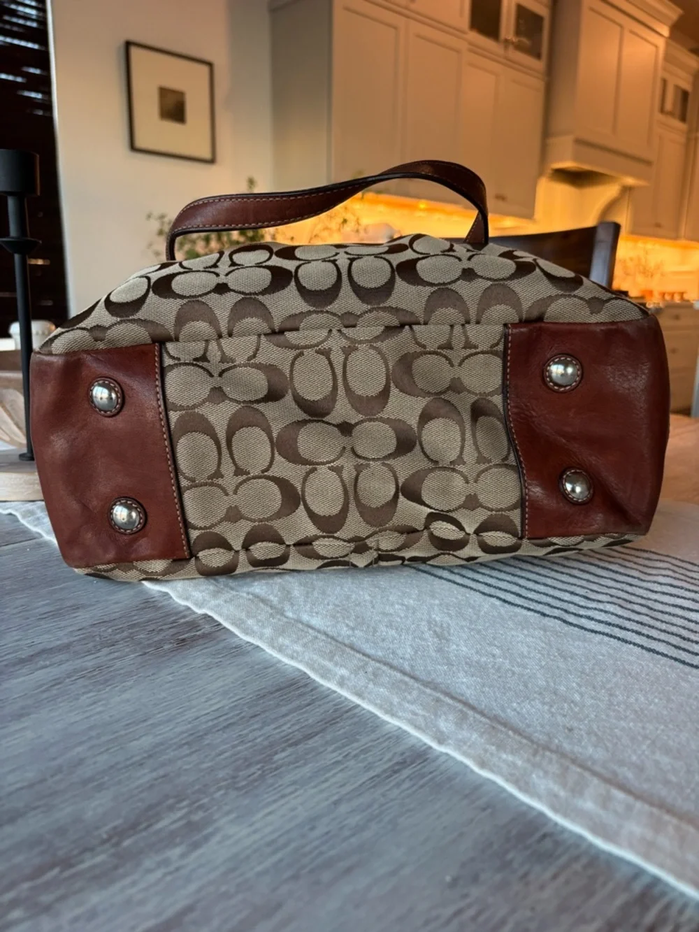 🍃🦋 Coach Heritage Brown Signature Canvas Tote with Leather Trim 12729 - Picture 11 of 16